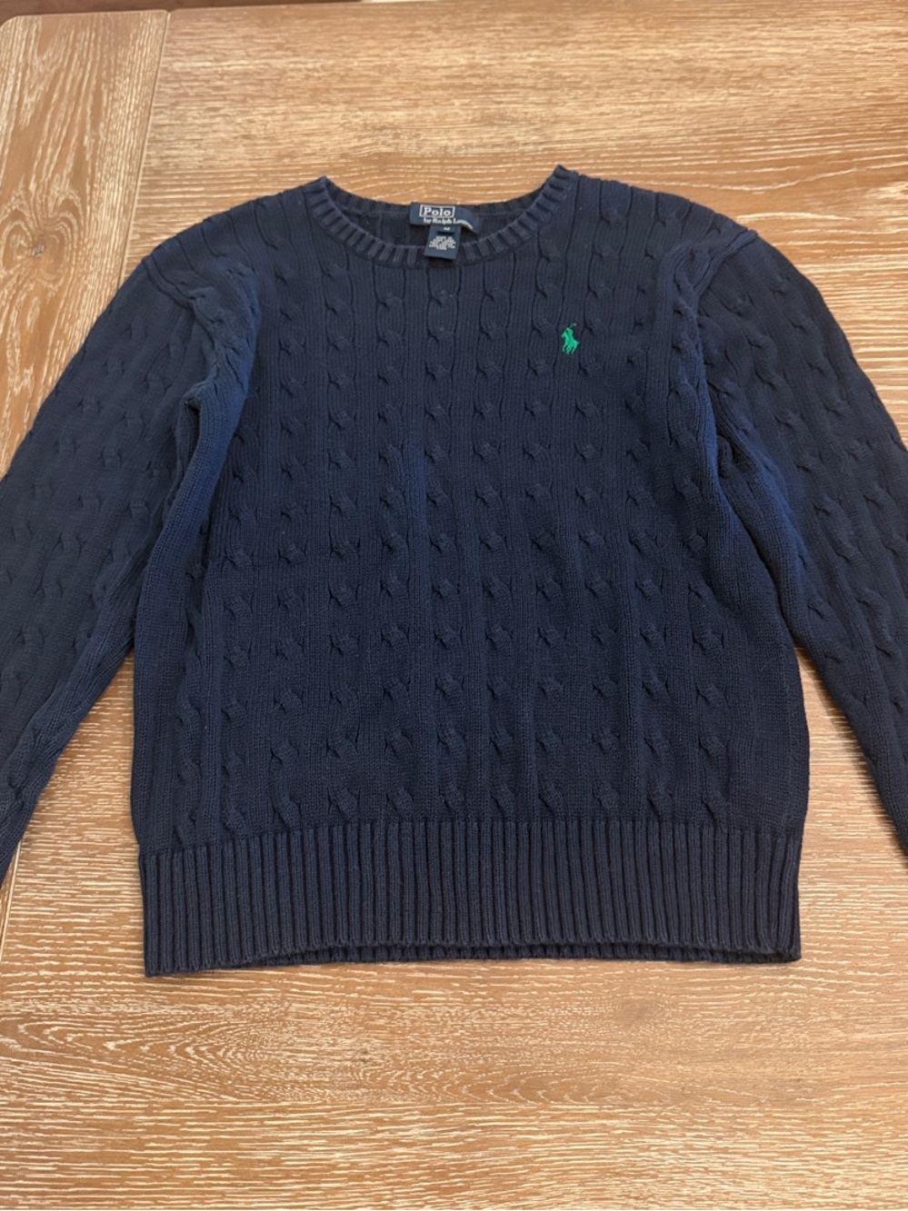 Polo by Ralph Lauren Navy Cable Crewneck Sweater with Green Pony